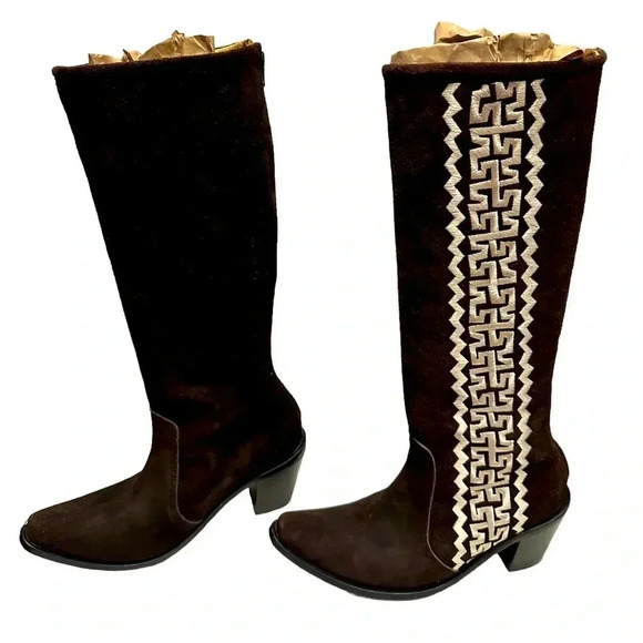 agave sky Shoes - Agave sky embroidered brown boots size 8.5